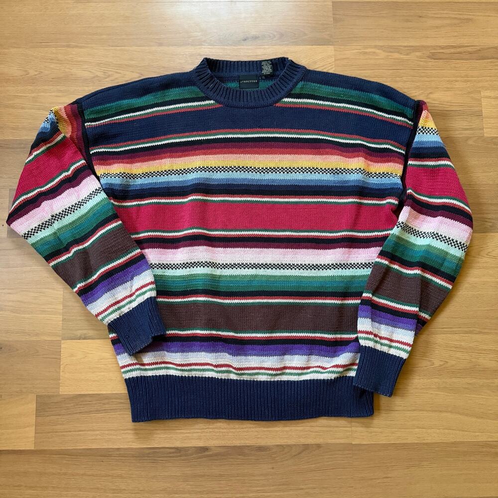 Vintage 90's Structure Southwestern Blanket Striped Knit Crewneck Sweater Sz L
